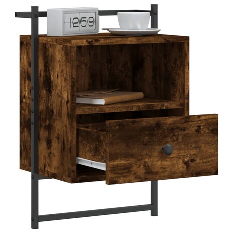 Nachtkastje wandgemonteerd 40x30x61 cm hout gerookt eikenkleur 8720845916008 4