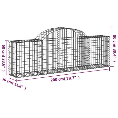 Schanskorven 9 st gewelfd 200x30x60/80 cm gegalvaniseerd ijzer 8720845566586 6