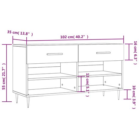 Schoenenbank 102x35x55 cm bewerkt hout gerookt eikenkleurig 8720845442095 12
