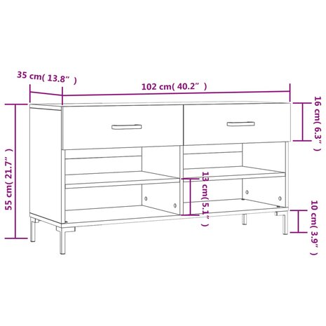 Schoenenbank 102x35x55 cm bewerkt hout grijs sonoma eikenkleur 8720845442262 12