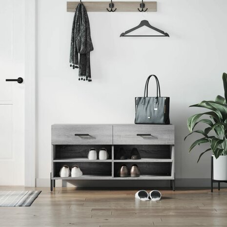Schoenenbank 102x35x55 cm bewerkt hout grijs sonoma eikenkleur 8720845442347 1