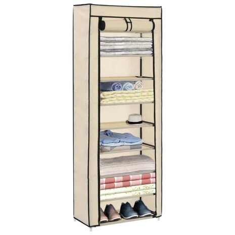 Schoenenkast met hoes 57x29x162 cm stof crème 8719883564753 8