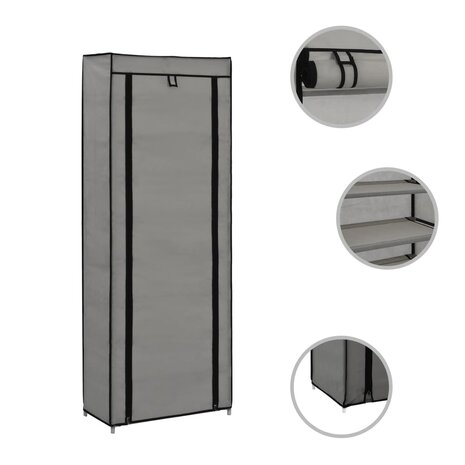 Schoenenkast met hoes 57x29x162 cm stof grijs 8719883564760 5
