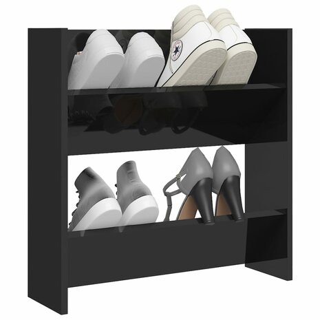 Wandschoenenkast 60x18x60 cm bewerkt hout hoogglans zwart 8720286559369 3