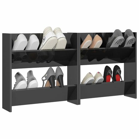Wandschoenenkasten 2 st 60x18x60 cm hout hoogglans grijs 8720286559406 4