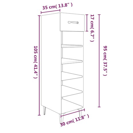 Schoenenkast 30x35x105 cm bewerkt hout gerookt eikenkleurig 8720287086710 9