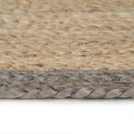Vloerkleed handgemaakt met grijze rand 90 cm jute 8718475733133 3