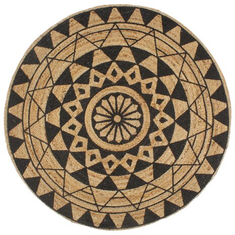 Vloerkleed handgemaakt met zwarte print 120 cm jute 8718475733386 1