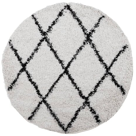 Vloerkleed PAMPLONA shaggy hoogpolig Ø 120 cm crème en zwart 8721012229785 2