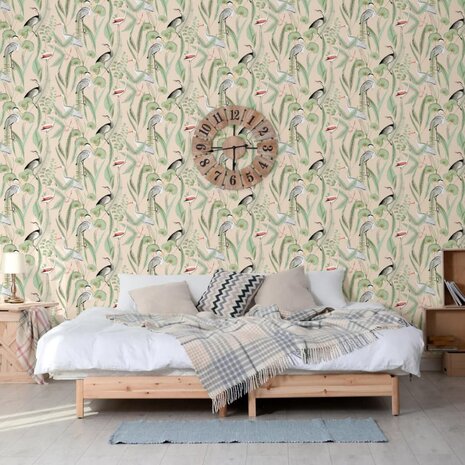 DUTCH WALLCOVERINGS Behang Flamingo crème- en mintkleurig 3294270374030 1