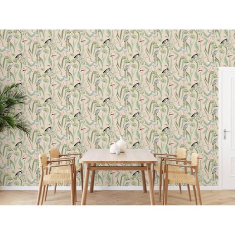 DUTCH WALLCOVERINGS Behang Flamingo crème- en mintkleurig 3294270374030 6