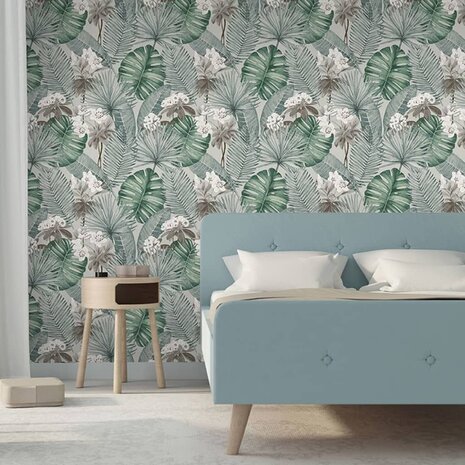 DUTCH WALLCOVERINGS Behang Eden grijs en lichtgroen 3294270378090 1