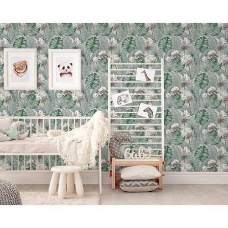 DUTCH WALLCOVERINGS Behang Eden grijs en lichtgroen 3294270378090 3