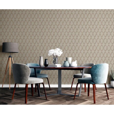 DUTCH WALLCOVERINGS Behang Geometric goudkleurig en groen 8809660036648 6