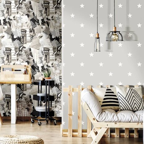 Noordwand Behang Friends & Coffee Little Stars donkergrijs en wit 8022560166479 1
