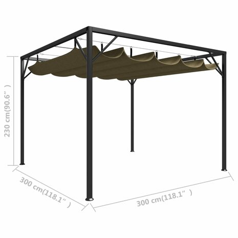 Tuinprieel met uittrekbaar dak 180 g/m² 3x3 m taupe 8720286106402 8