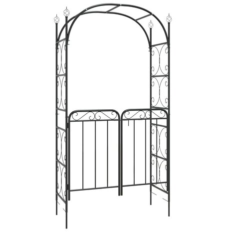 Tuinboog met poort 108x45x235 cm staal zwart 8720845670382 2