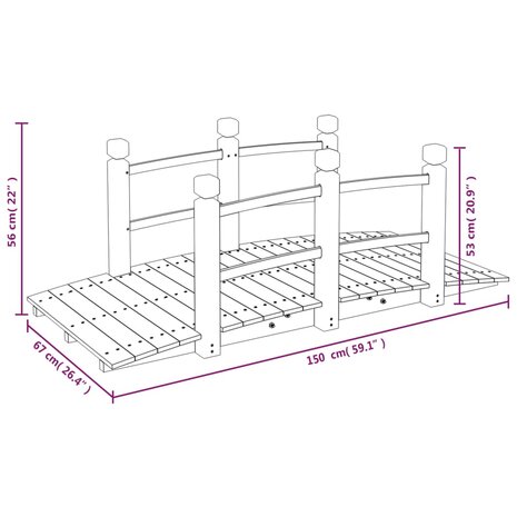 Tuinbrug met leuningen 150x67x56 cm massief vurenhout 8720845754716 6