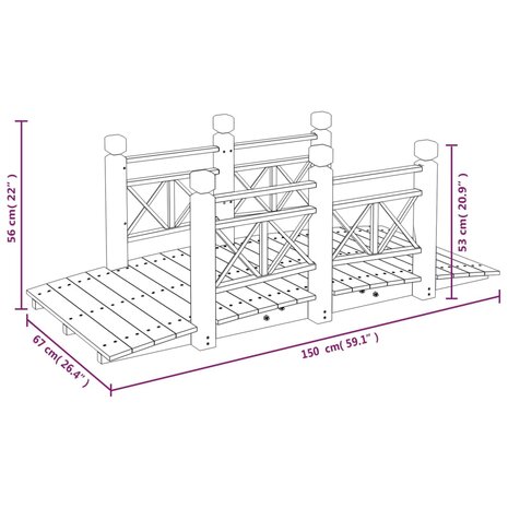 Tuinbrug met leuningen 150x67x56 cm massief vurenhout 8720845754754 6