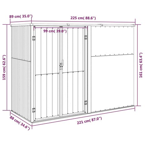 Tuinschuur 225x89x161 cm gegalvaniseerd staal antracietkleurig 8720286512906 7