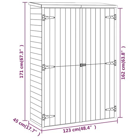 Tuinschuur 123x45x171 cm geïmpregneerd massief grenenhout 8720286830130 8