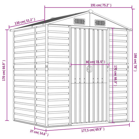 Tuinschuur 191x130x198 cm gegalvaniseerd staal bruin 8720845894658 12