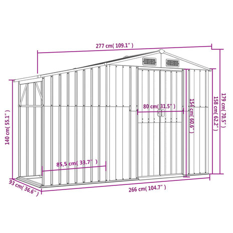 Tuinschuur 277x93x179 cm gegalvaniseerd staal bruin 8720845896782 9