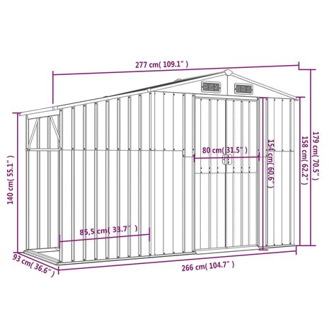 Tuinschuur 277x93x179 cm gegalvaniseerd staal bruin 8720845896805 9