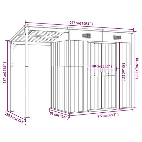 Tuinschuur met verlengd dak 277x110,5x181 cm staal bruin 8720845888862 9