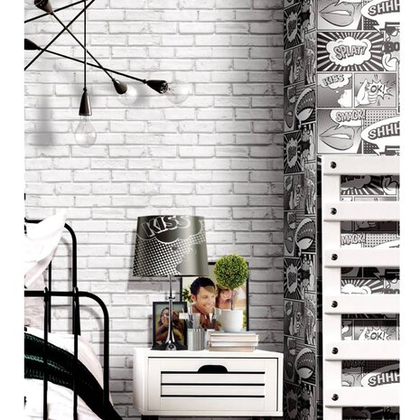 Urban Friends & Coffee Behang bakstenen grijs en wit 8022560056862 1