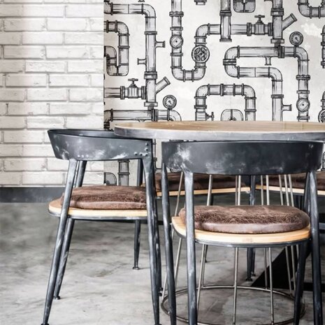 Urban Friends & Coffee Behang bakstenen grijs en wit 8022560056862 4