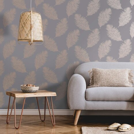DUTCH WALLCOVERINGS Behang Fawning Feather grijs en roségoudkleurig 5022976126299 3