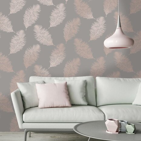 DUTCH WALLCOVERINGS Behang Fawning Feather grijs en roségoudkleurig 5022976126299 4