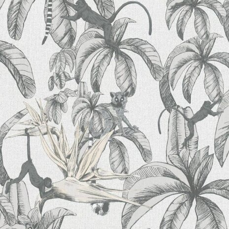 Topchic Behang Monkey Jungle Leaves grijs en zwart 4001860326510 2
