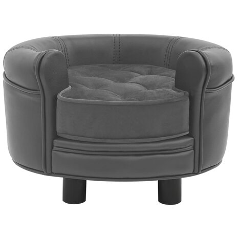 Hondenbank 48x48x32 cm pluche en kunstleer grijs 2