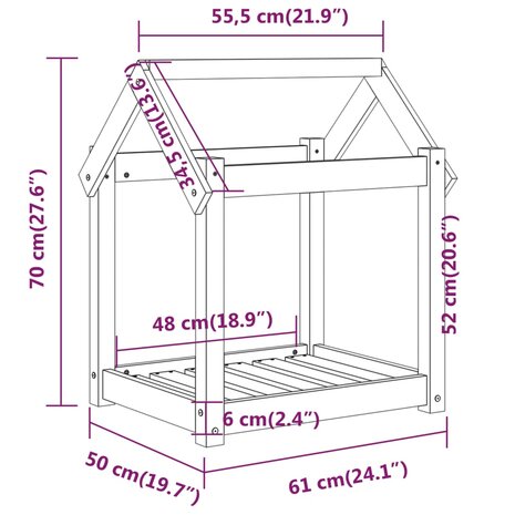 Hondenmand 61x50x70 cm massief grenenhout zwart 8