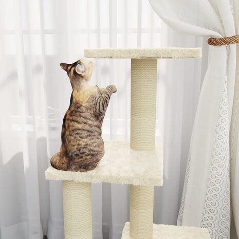 Kattenmeubel met sisal krabpalen 92 cm crèmekleurig 3