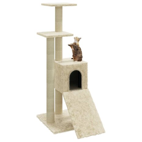 Kattenmeubel met sisal krabpalen 92 cm crèmekleurig 4