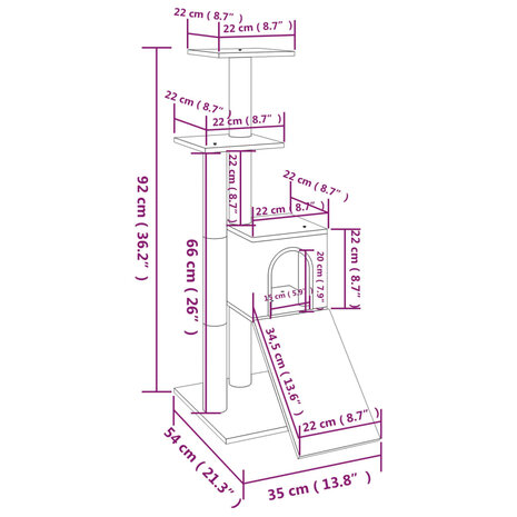 Kattenmeubel met sisal krabpalen 92 cm donkergrijs 9