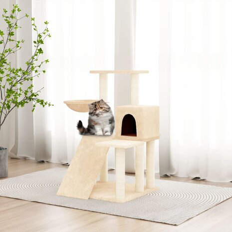 Kattenmeubel met sisal krabpalen 82 cm crèmekleurig 1