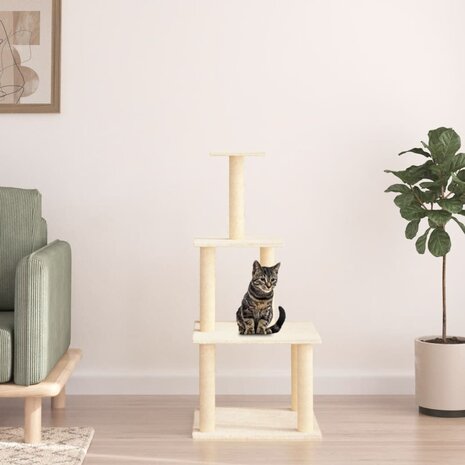 Kattenmeubel met sisal krabpalen 111 cm crèmekleurig 1