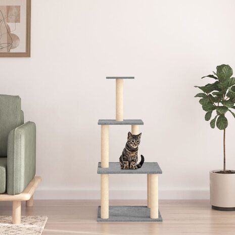 Kattenmeubel met sisal krabpalen 111 cm lichtgrijs 1