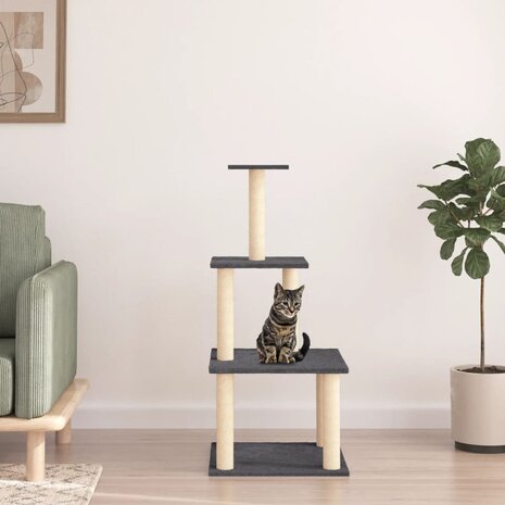 Kattenmeubel met sisal krabpalen 111 cm donkergrijs 1