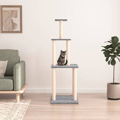 Kattenmeubel met sisal krabpalen 149 cm lichtgrijs 1