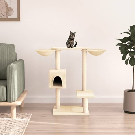 Kattenmeubel met krabpalen 82 cm crèmekleurig 1