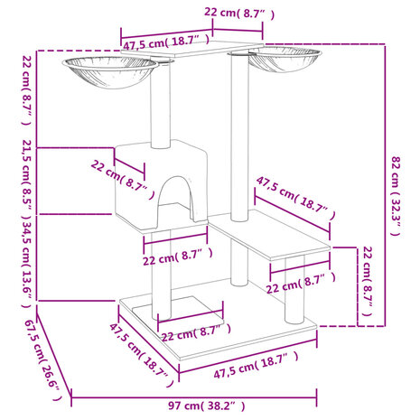 Kattenmeubel met krabpalen 82 cm donkergrijs 8