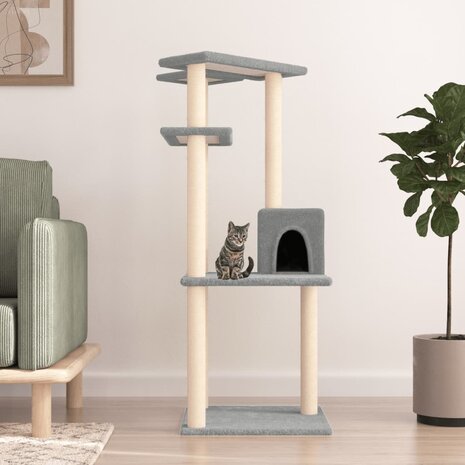 Kattenmeubel met sisal krabpalen 123 cm lichtgrijs 1