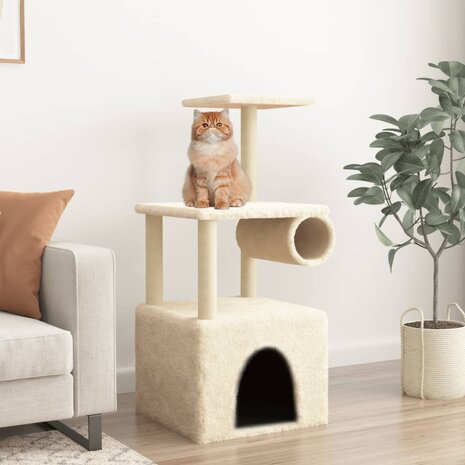 Kattenmeubel met sisal krabpalen 109,5 cm crèmekleurig 1