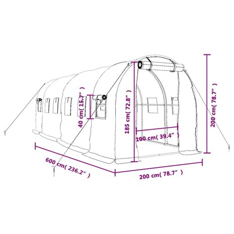 Tuinkas met stalen frame 12 m² 6x2x2 m wit 12