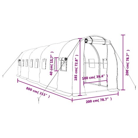 Tuinkas met stalen frame 16 m² 8x2x2 m wit 12